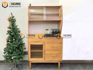 Tủ chén gỗ sồi tự nhiên 2 tầng 2 cánh 4 hộc kéo TC2T-08SN