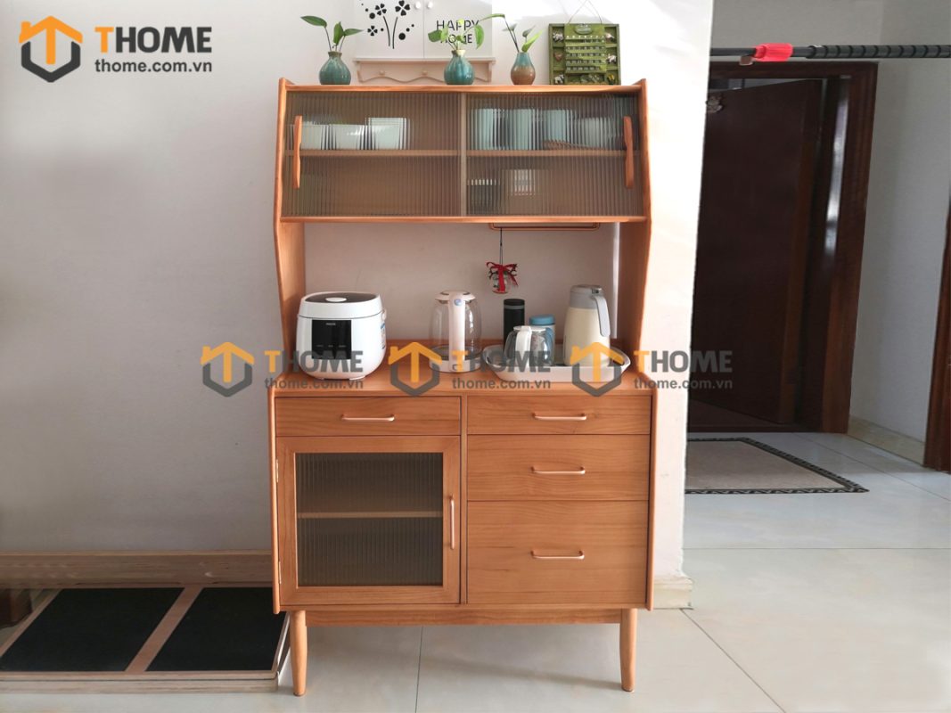 Tủ chén gỗ sồi tự nhiên 2 tầng 2 cánh 4 hộc kéo TC2T-08SN