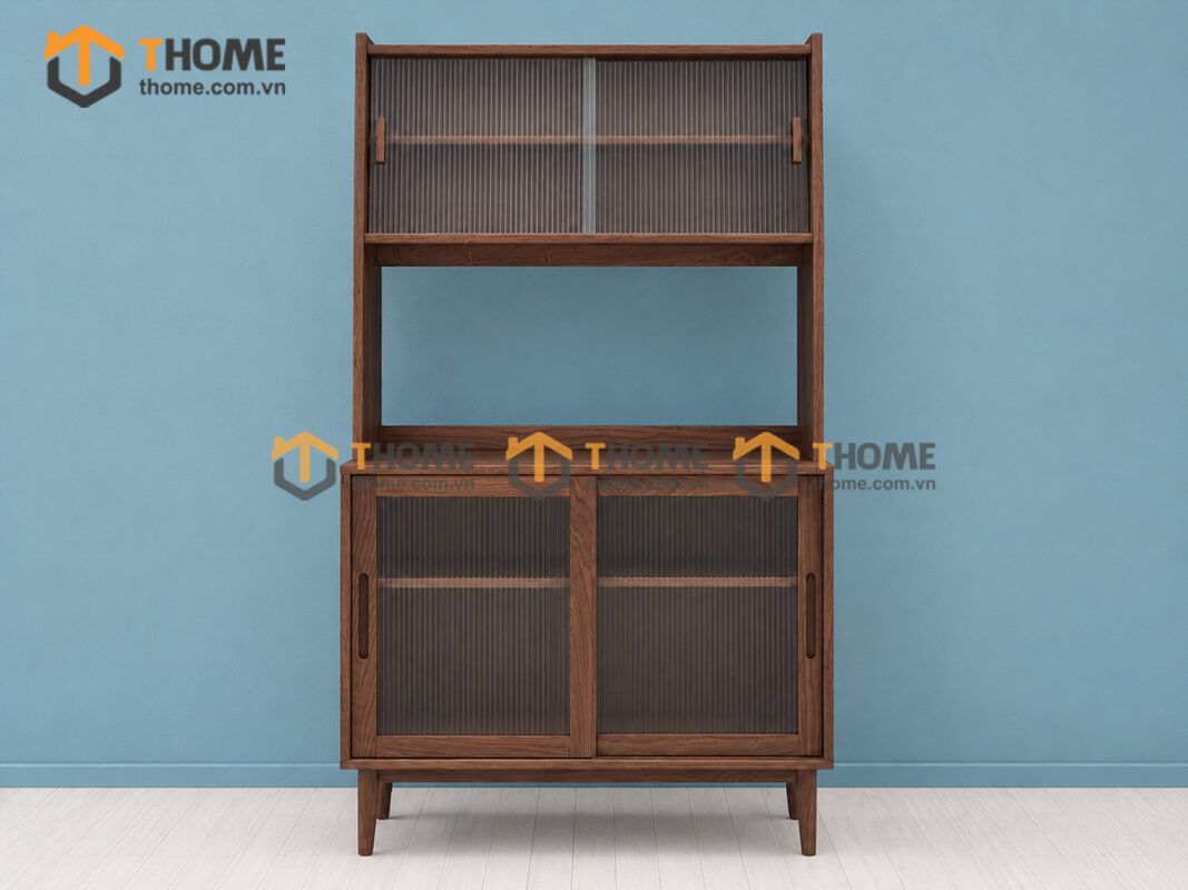 Tủ Chén Gỗ Sồi Tự Nhiên 2 Tầng 2 Cánh 4 Hộc Kéo TC2T-08SN