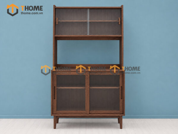 Tủ Chén Gỗ Sồi Tự Nhiên 2 Tầng 2 Cánh 4 Hộc Kéo TC2T-08SN