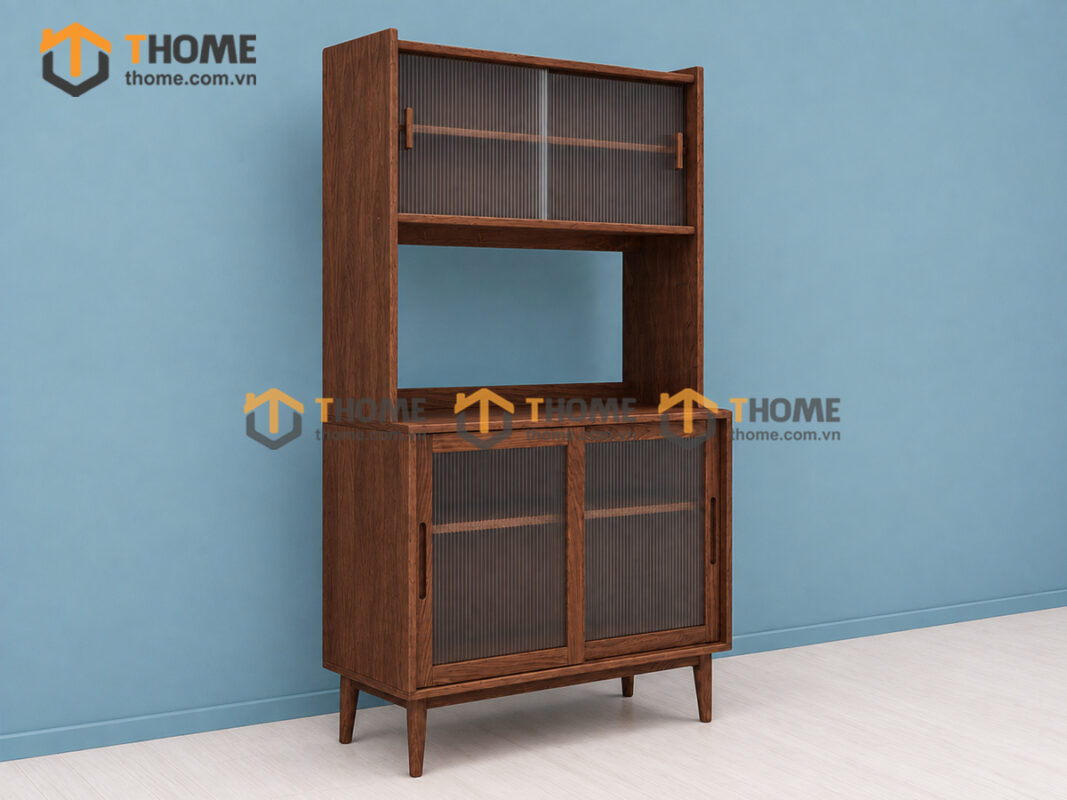 Tủ Chén Gỗ Sồi Tự Nhiên 2 Tầng 2 Cánh 4 Hộc Kéo TC2T-08SN