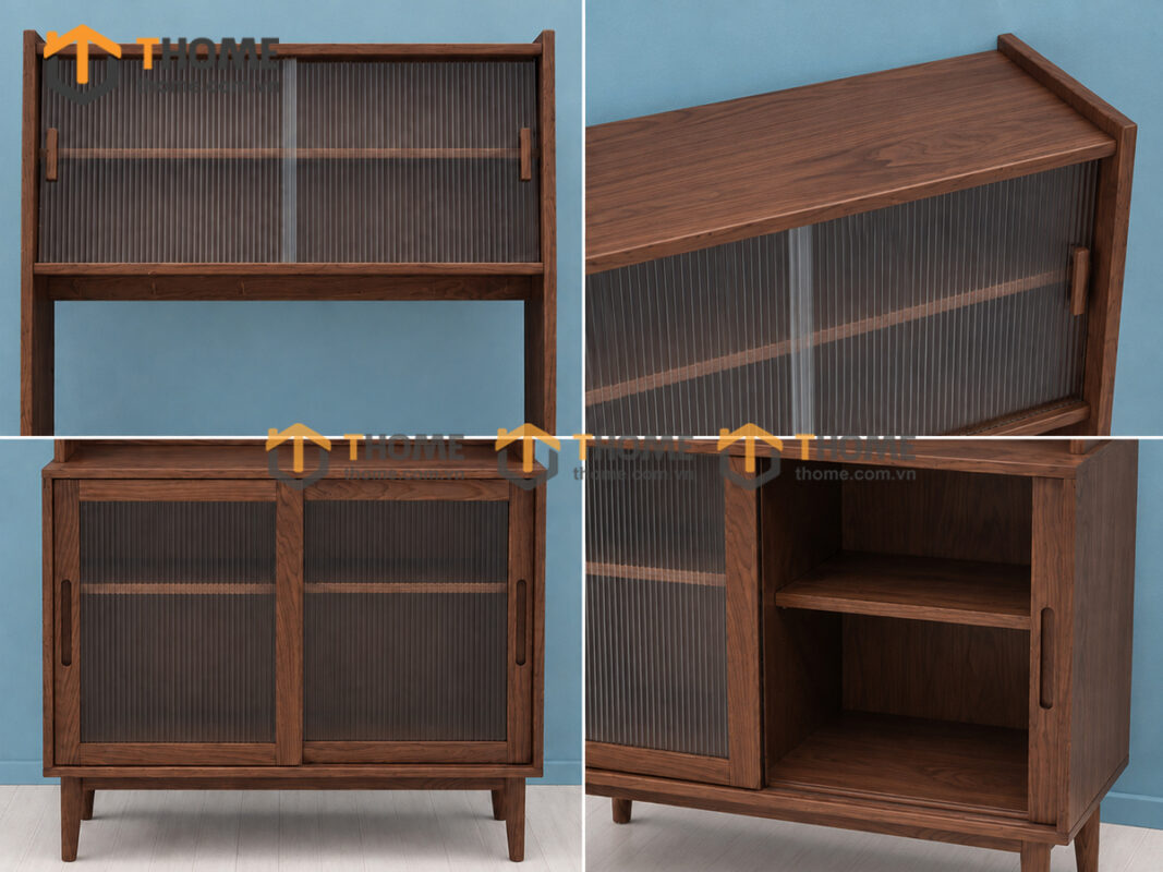Tủ Chén Gỗ Sồi Tự Nhiên 2 Tầng 2 Cánh 4 Hộc Kéo TC2T-08SN