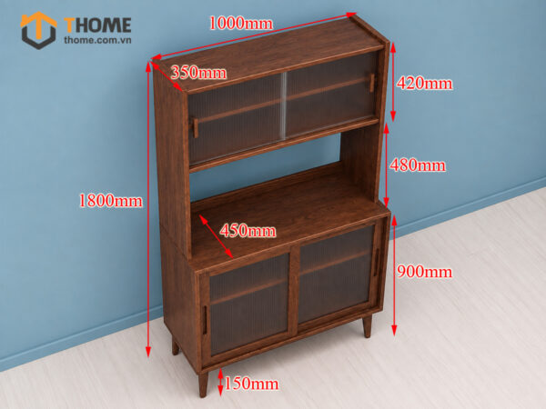 Tủ Chén Gỗ Sồi Tự Nhiên 2 Tầng 2 Cánh 4 Hộc Kéo TC2T-08SN