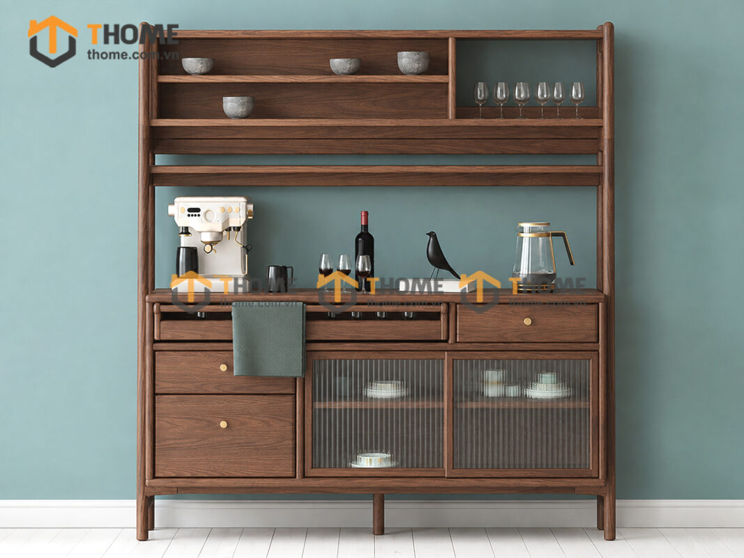 Tủ Chén Gỗ Sồi Tự Nhiên 2 Tầng 2 Cánh Lùa TC2T-11SN