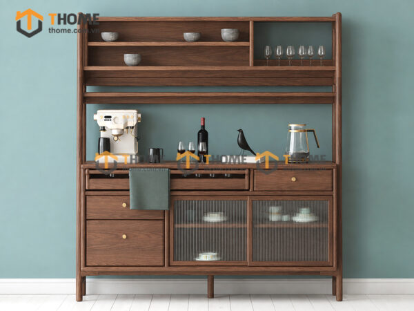 Tủ Chén Gỗ Sồi Tự Nhiên 2 Tầng 2 Cánh Lùa TC2T-11SN