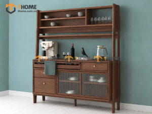 Tủ Chén Gỗ Sồi Tự Nhiên 2 Tầng 2 Cánh Lùa TC2T-11SN