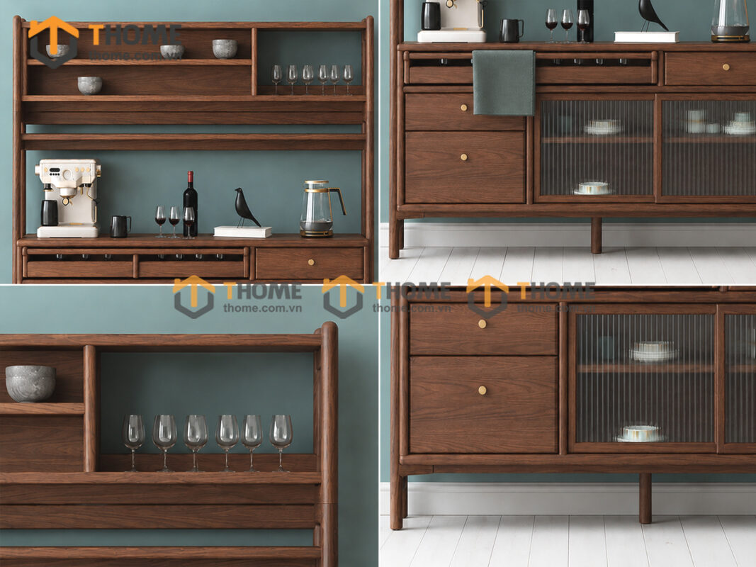 Tủ Chén Gỗ Sồi Tự Nhiên 2 Tầng 2 Cánh Lùa TC2T-11SN