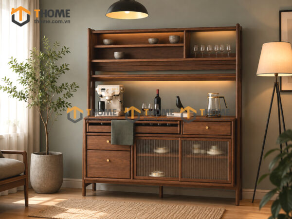 Tủ Chén Gỗ Sồi Tự Nhiên 2 Tầng 2 Cánh Lùa TC2T-11SN