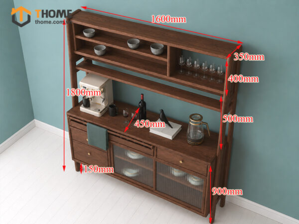Tủ Chén Gỗ Sồi Tự Nhiên 2 Tầng 2 Cánh Lùa TC2T-11SN