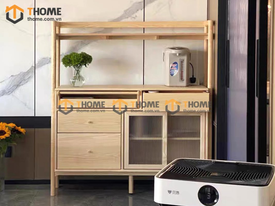Tủ chén gỗ sồi tự nhiên 2 tầng 2 cánh lùa TC2T-11SN