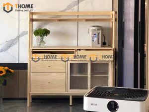 Tủ chén gỗ sồi tự nhiên 2 tầng 2 cánh lùa TC2T-11SN