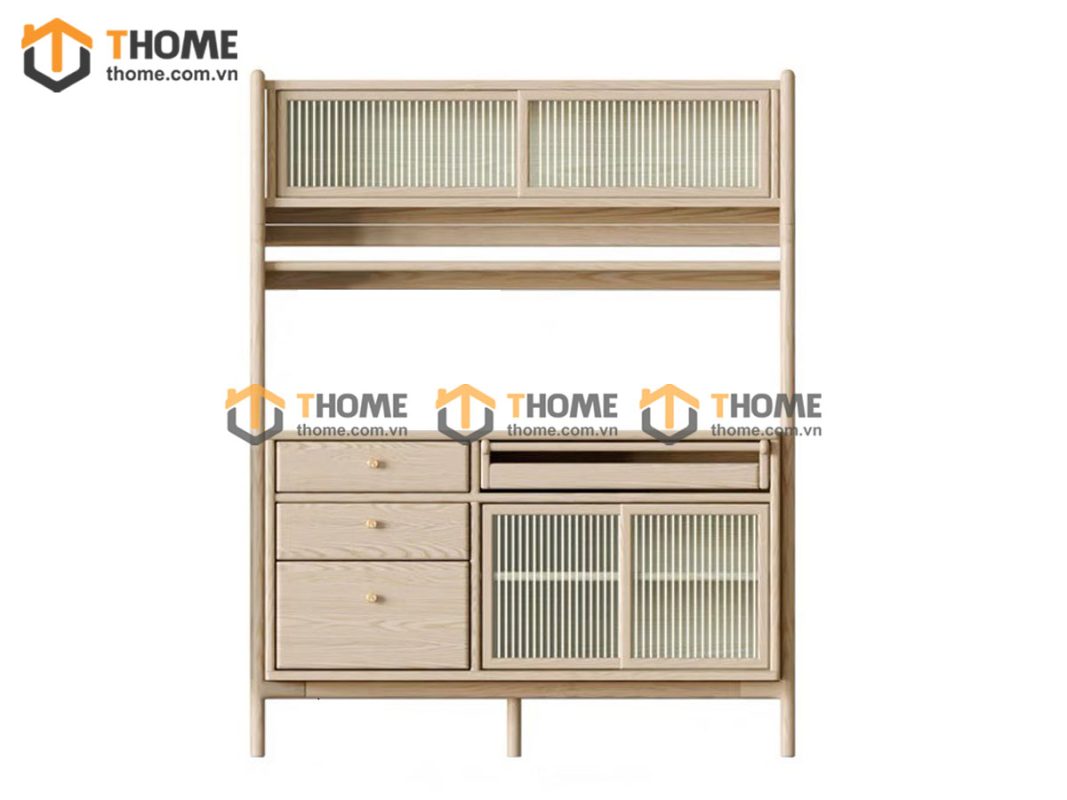 Tủ chén gỗ sồi tự nhiên 2 tầng 2 cánh lùa TC2T-11SN