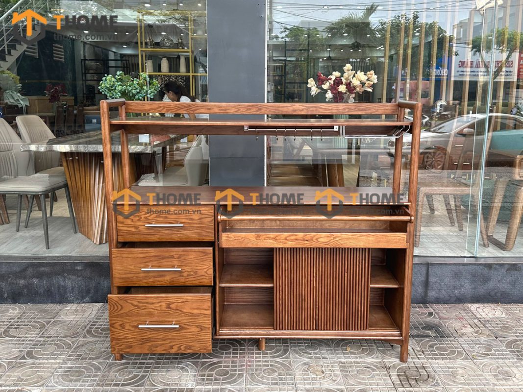 Tủ chén gỗ sồi tự nhiên 2 tầng 2 cánh lùa TC2T-12SN