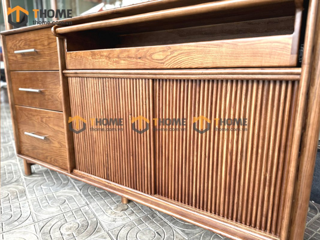 Tủ chén gỗ sồi tự nhiên 2 tầng 2 cánh lùa TC2T-12SN