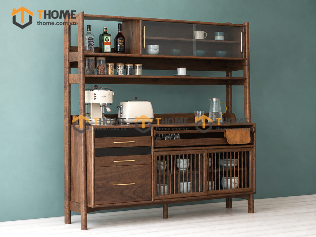 Tủ Chén Gỗ Sồi Tự Nhiên 2 Tầng 2 Cánh Lùa TC2T-12SN