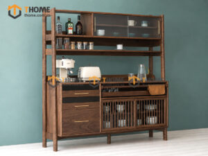 Tủ Chén Gỗ Sồi Tự Nhiên 2 Tầng 2 Cánh Lùa TC2T-12SN