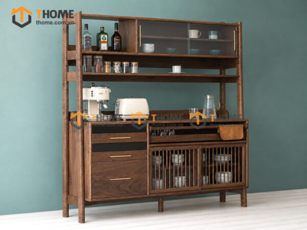 Tủ Chén Gỗ Sồi Tự Nhiên 2 Tầng 2 Cánh Lùa TC2T-12SN