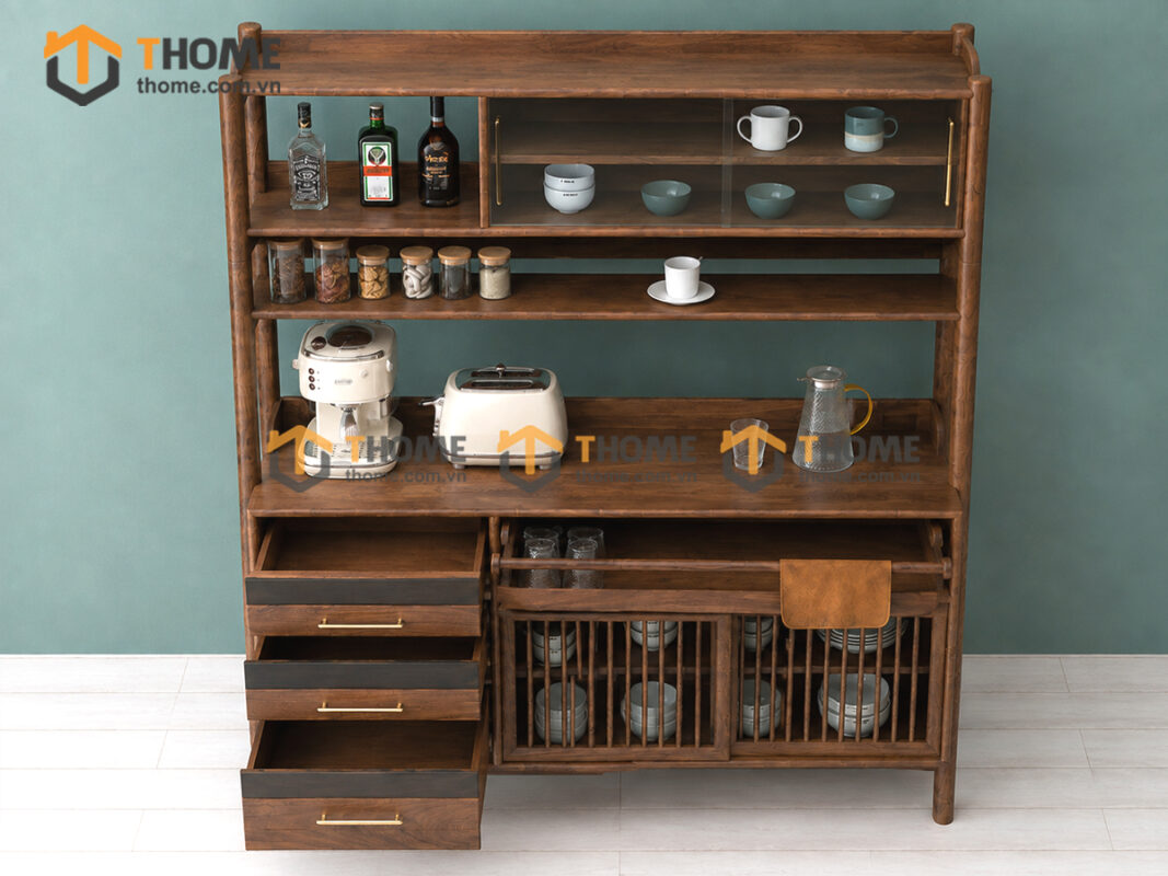 Tủ Chén Gỗ Sồi Tự Nhiên 2 Tầng 2 Cánh Lùa TC2T-12SN