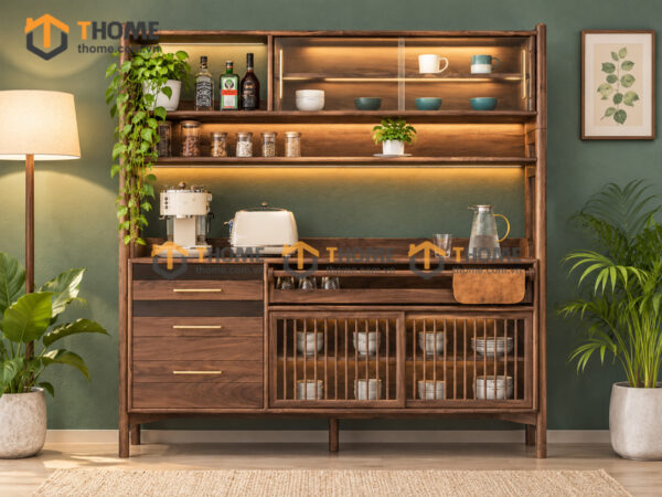 Tủ Chén Gỗ Sồi Tự Nhiên 2 Tầng 2 Cánh Lùa TC2T-12SN
