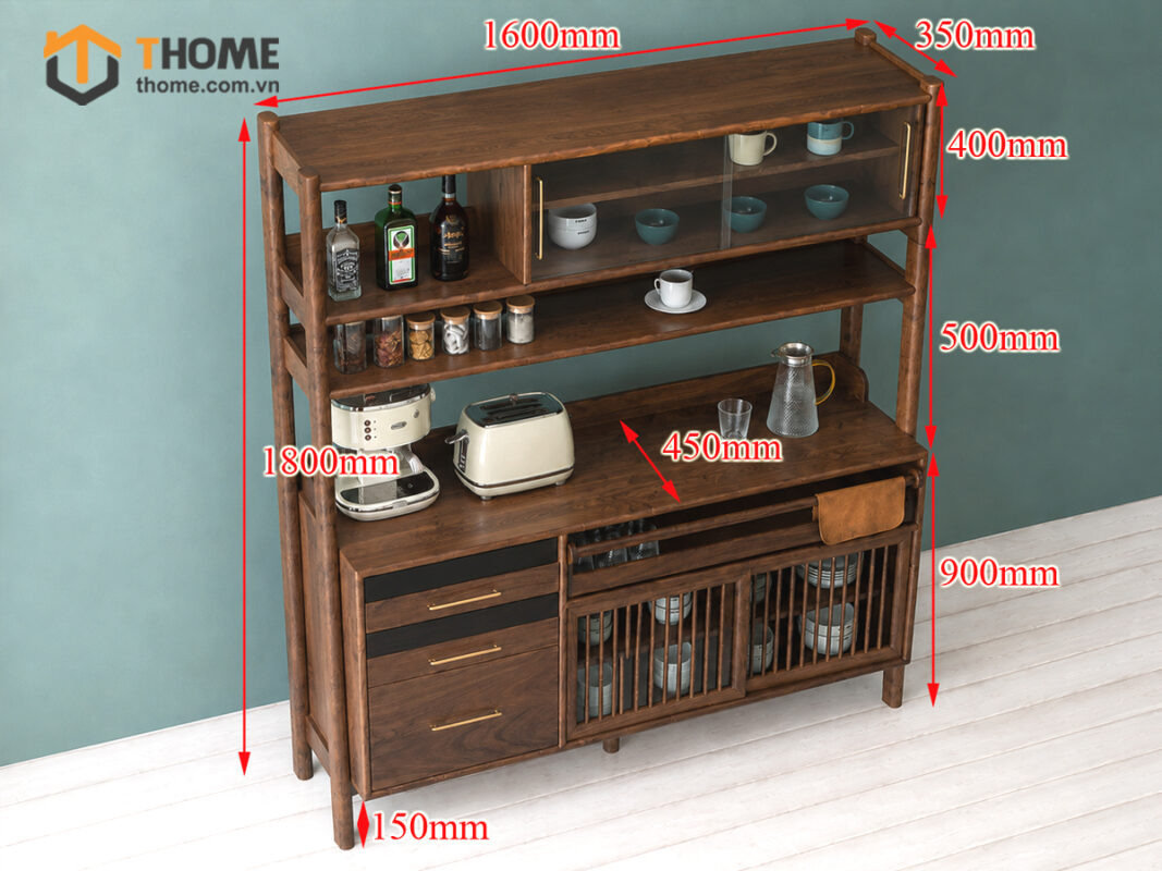 Tủ Chén Gỗ Sồi Tự Nhiên 2 Tầng 2 Cánh Lùa TC2T-12SN