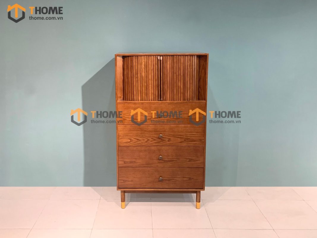 Tủ chén gỗ sồi tự nhiên 2 tầng 2 cánh lùa Sunrise TC2T-02SN