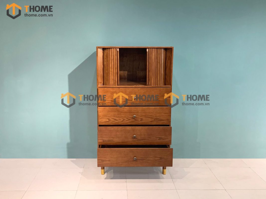 Tủ chén gỗ sồi tự nhiên 2 tầng 2 cánh lùa Sunrise TC2T-02SN
