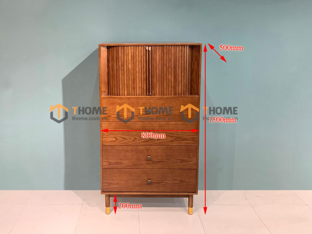 Tủ Chén Gỗ Sồi Tự Nhiên 2 Tầng 2 Cánh Lùa Sunrise TC2T-02SN