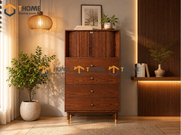 Tủ Chén Gỗ Sồi Tự Nhiên 2 Tầng 2 Cánh Lùa Sunrise TC2T-02SN