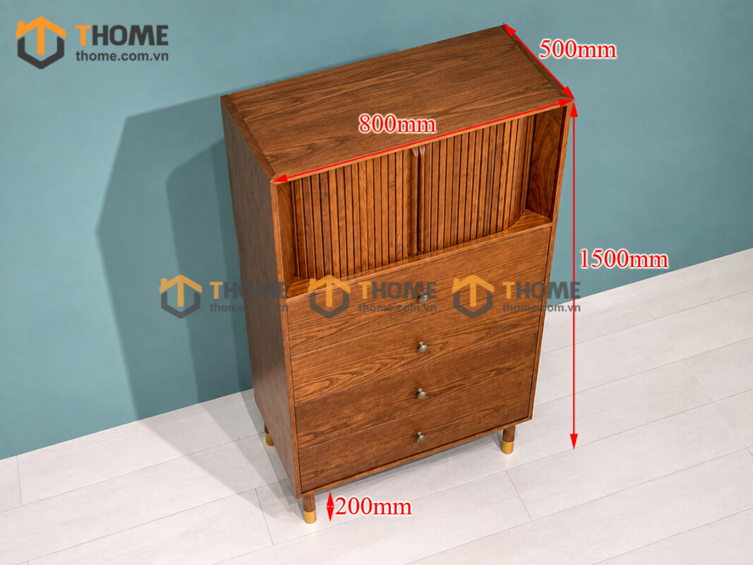 Tủ Chén Gỗ Sồi Tự Nhiên 2 Tầng 2 Cánh Lùa Sunrise TC2T-02SN