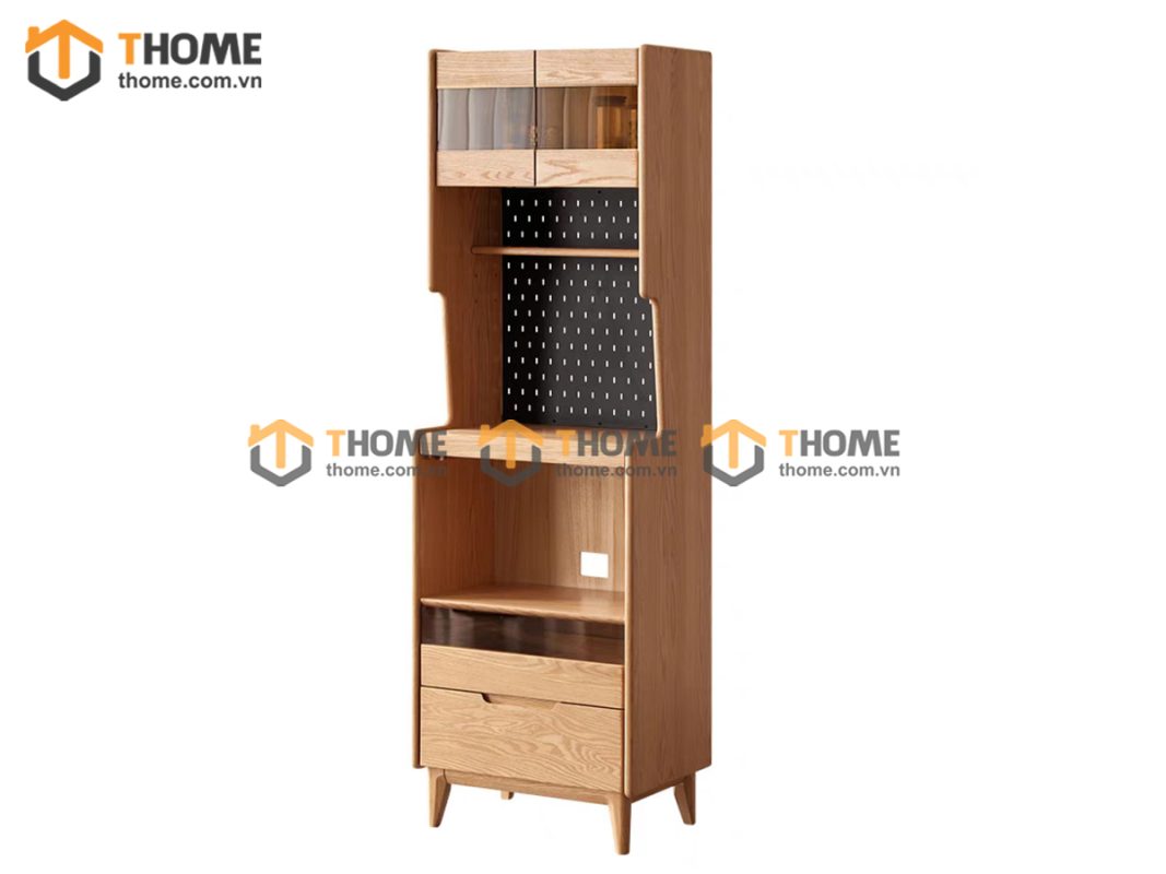 Tủ chén gỗ sồi tự nhiên 2 tầng 2 hộc kéo TC2T-04SN