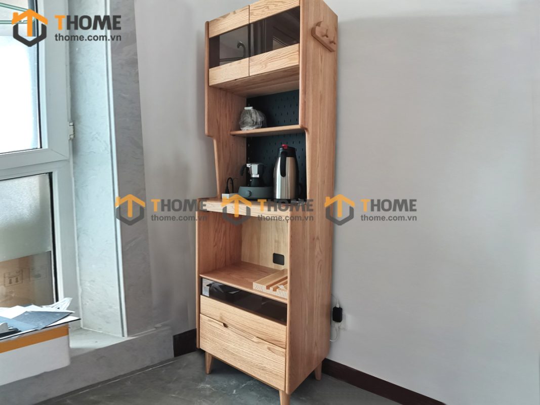 Tủ chén gỗ sồi tự nhiên 2 tầng 2 hộc kéo TC2T-04SN