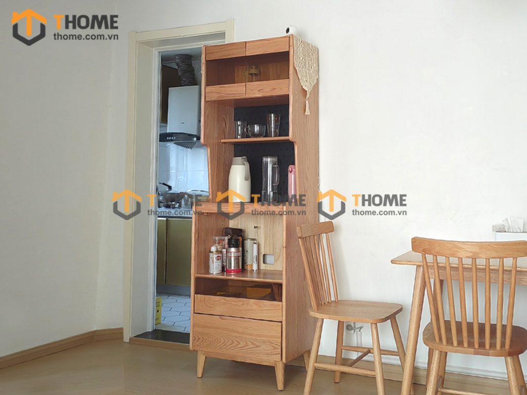 Tủ chén gỗ sồi tự nhiên 2 tầng 2 hộc kéo TC2T-04SN
