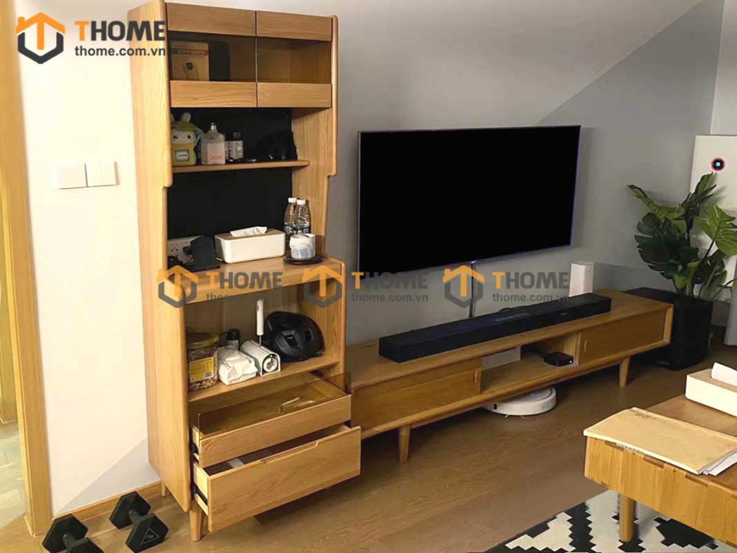 Tủ chén gỗ sồi tự nhiên 2 tầng 2 hộc kéo TC2T-04SN