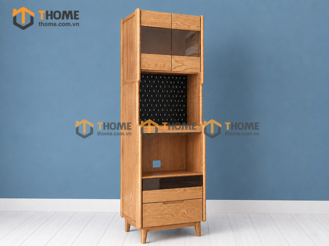 Tủ Chén Gỗ Sồi Tự Nhiên 2 Tầng 2 Hộc Kéo TC2T-04SN