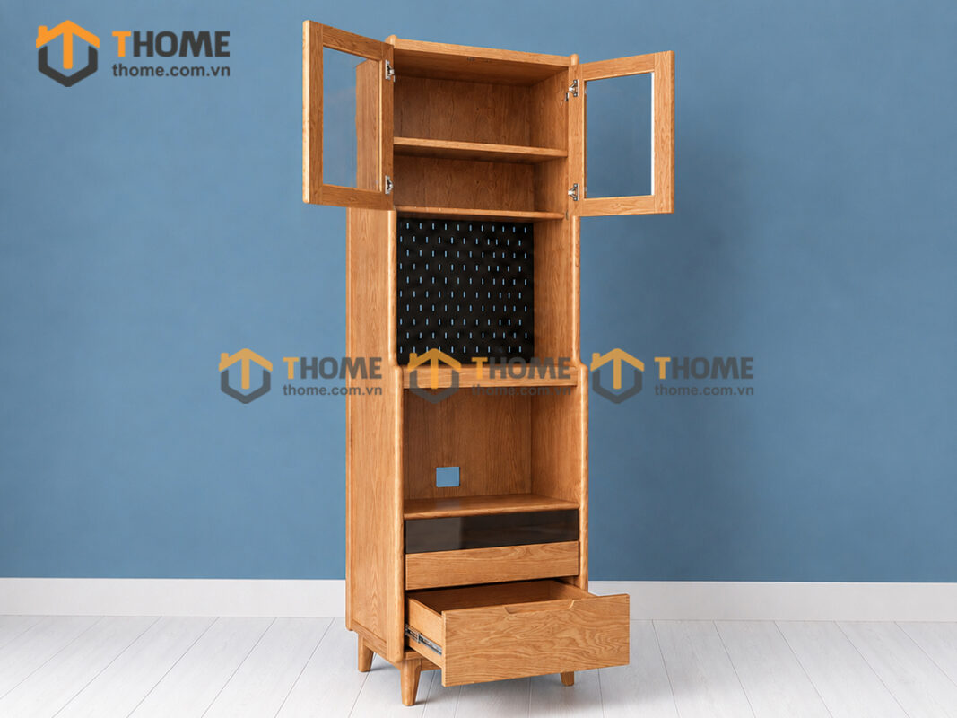 Tủ Chén Gỗ Sồi Tự Nhiên 2 Tầng 2 Hộc Kéo TC2T-04SN
