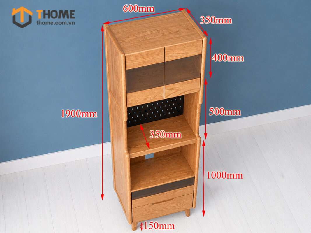 Tủ Chén Gỗ Sồi Tự Nhiên 2 Tầng 2 Hộc Kéo TC2T-04SN