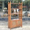 Tủ chén gỗ sồi tự nhiên 2 tầng 2 cánh mở mây TC2T-03SN