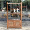Tủ chén gỗ sồi tự nhiên 2 tầng 2 cánh mở mây TC2T-03SN