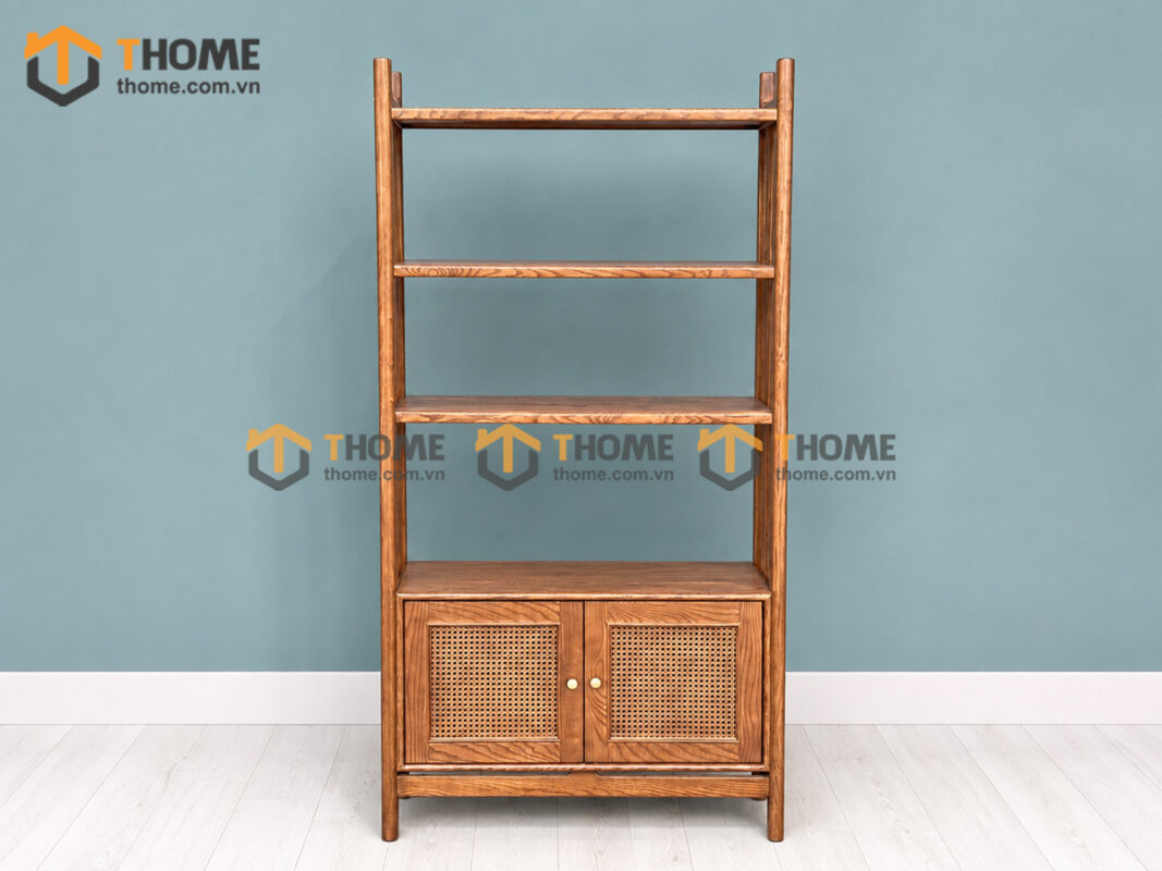 Tủ Chén Gỗ Sồi Tự Nhiên 2 Tầng 2 Cánh Mở Mây TC2T-03SN