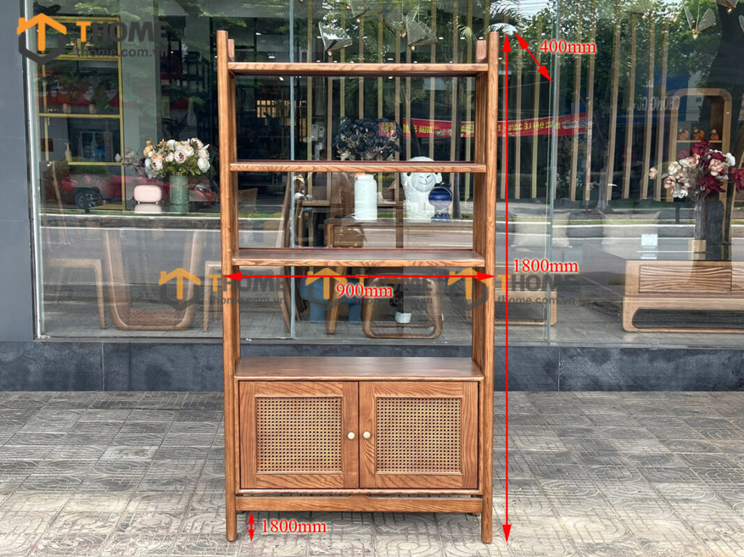 Tủ Chén Gỗ Sồi Tự Nhiên 2 Tầng 2 Cánh Mở Mây TC2T-03SN