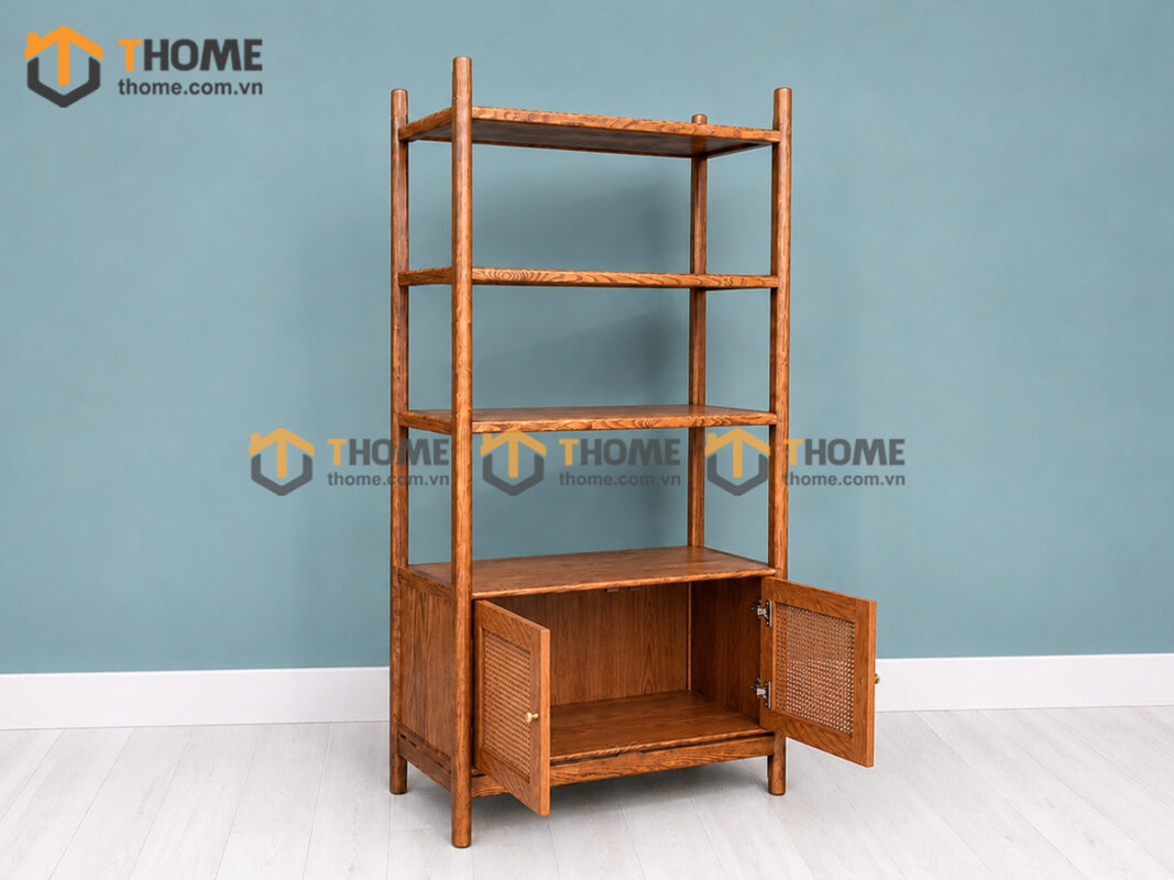 Tủ Chén Gỗ Sồi Tự Nhiên 2 Tầng 2 Cánh Mở Mây TC2T-03SN
