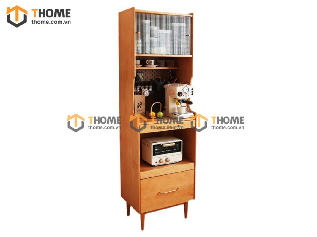 Tủ chén gỗ sồi tự nhiên 2 tầng 4 cánh 1 hộc kéo TC2T-05SN