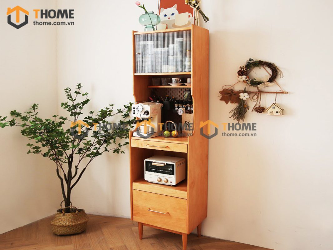 Tủ chén gỗ sồi tự nhiên 2 tầng 4 cánh 1 hộc kéo TC2T-05SN