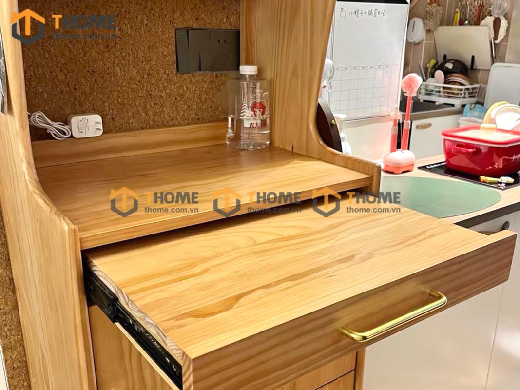 Tủ chén gỗ sồi tự nhiên 2 tầng 4 cánh 1 hộc kéo TC2T-05SN