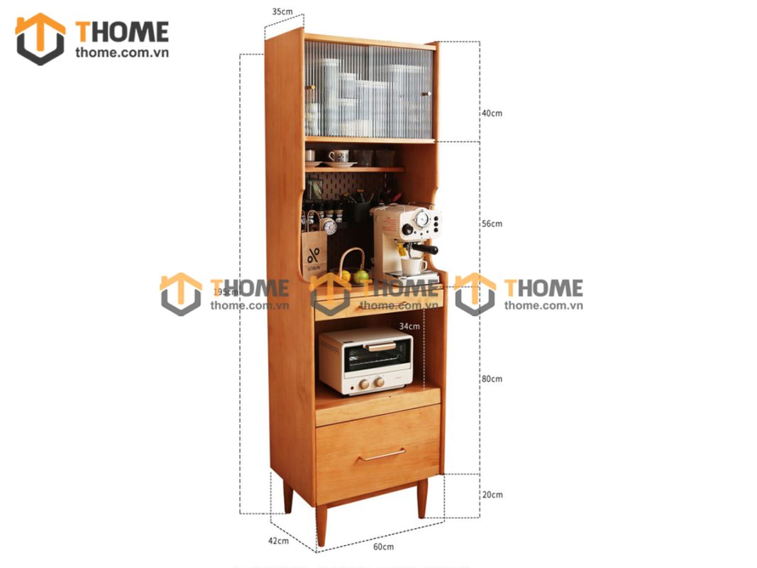 Tủ chén gỗ sồi tự nhiên 2 tầng 4 cánh 1 hộc kéo TC2T-05SN