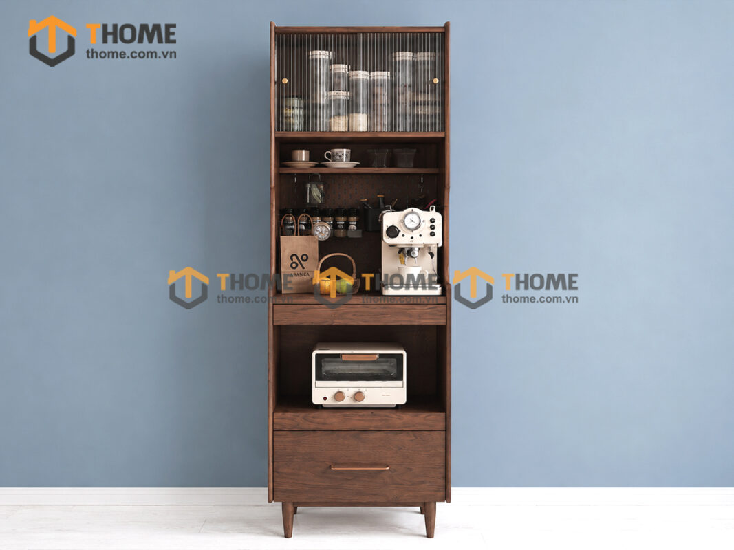 Tủ Chén Gỗ Sồi Tự Nhiên 2 Tầng 4 Cánh 1 Hộc Kéo TC2T-05SN