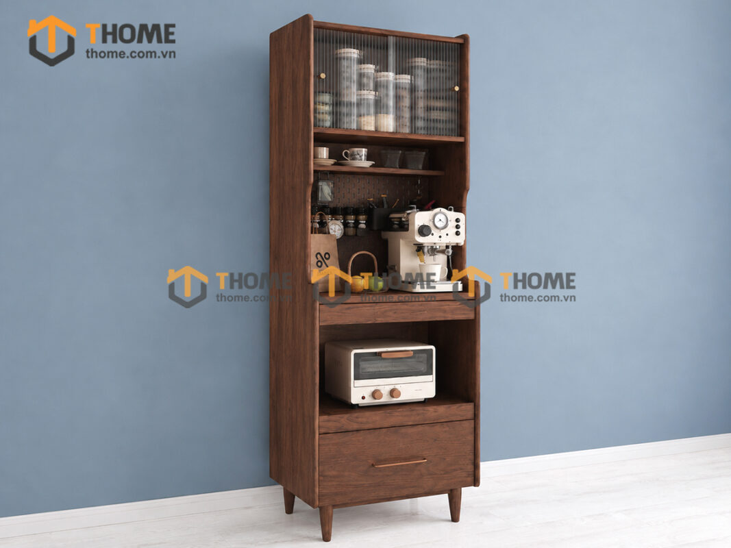 Tủ Chén Gỗ Sồi Tự Nhiên 2 Tầng 4 Cánh 1 Hộc Kéo TC2T-05SN