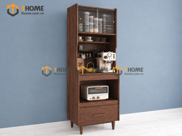 Tủ Chén Gỗ Sồi Tự Nhiên 2 Tầng 4 Cánh 1 Hộc Kéo TC2T-05SN
