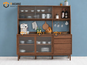 Tủ Chén Gỗ Sồi Tự Nhiên 2 Tầng 4 Cánh Lùa 2 Hộc Kéo TC2T-13SN