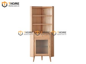 Tủ chén gỗ sồi tự nhiên 2 tầng góc 1 cánh 1 hộc kéo TC2T-07SN